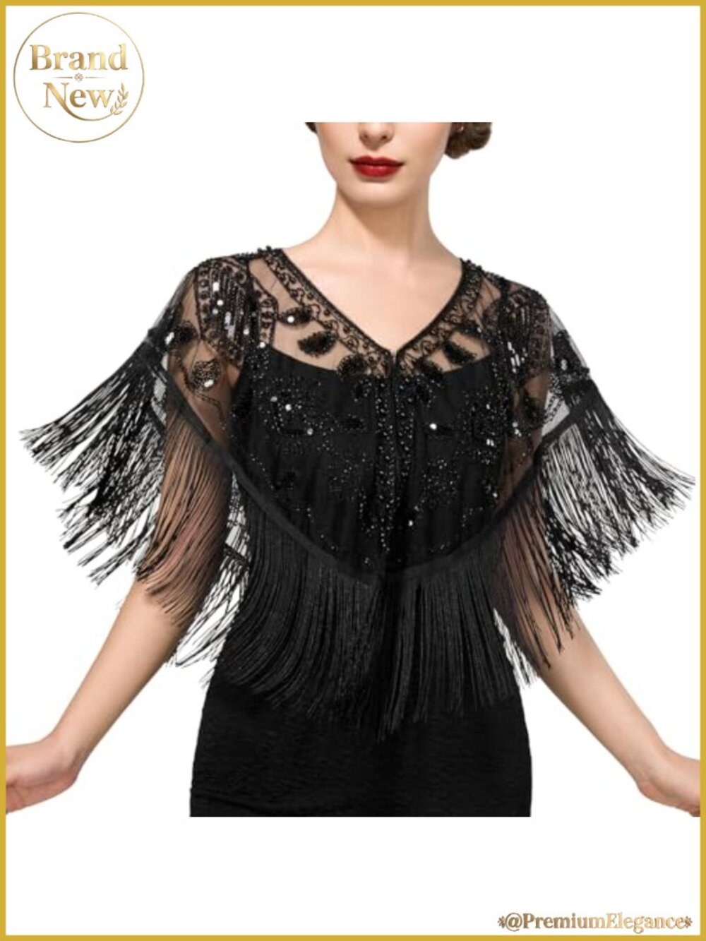 Sequin Beaded Flapper Shawl Wrap Evening Cape Tassel Formal Party Wedding